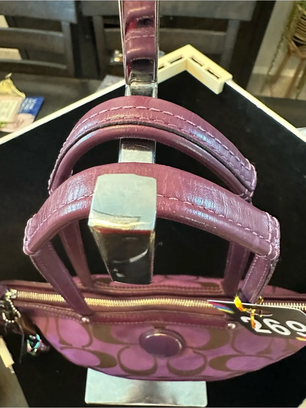 Coach #269 Poppy  Purple and Gold Signature Sateen Glam Tote